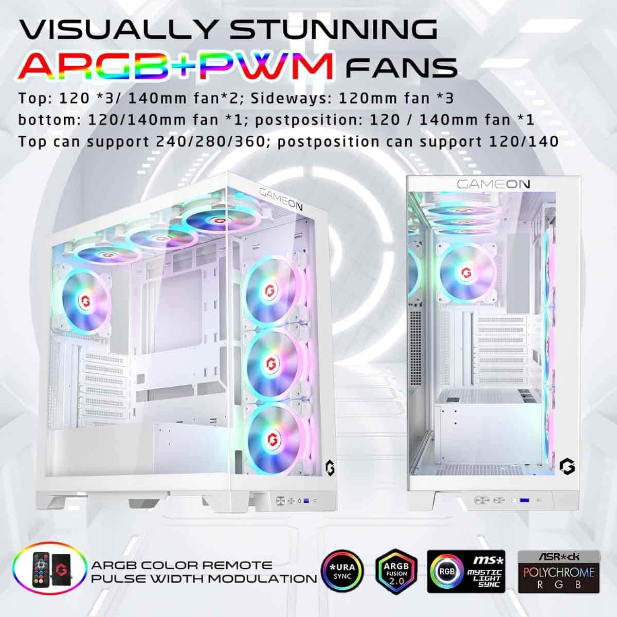 Game On White Emperor Arctic IV Series Mid Tower Gaming PC Case