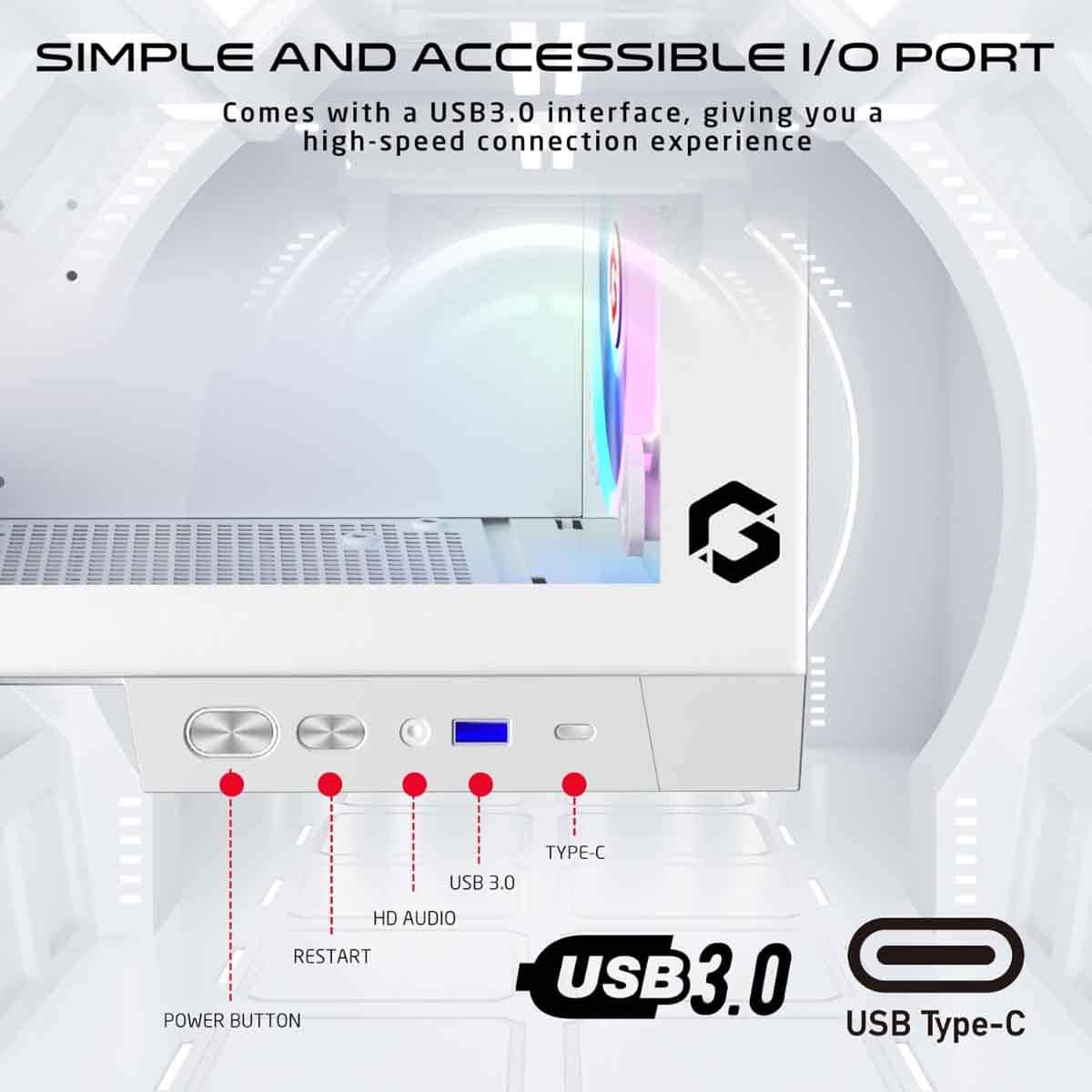 Game On White Emperor Arctic IV Series Mid Tower Gaming PC Case