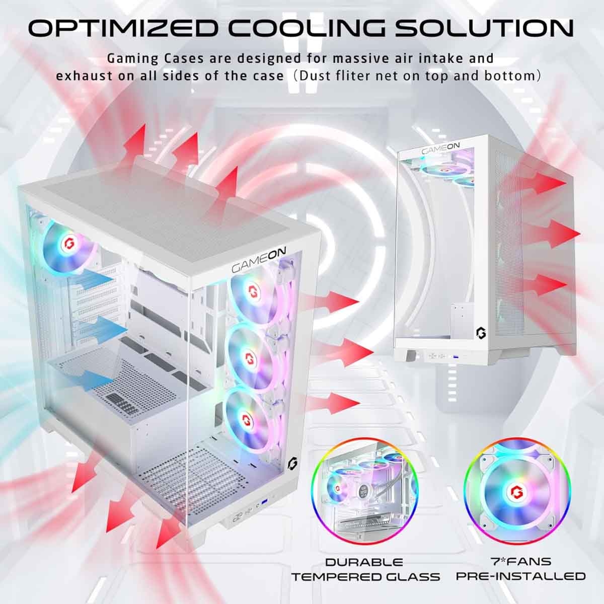 Game On White Emperor Arctic IV Series Mid Tower Gaming PC Case