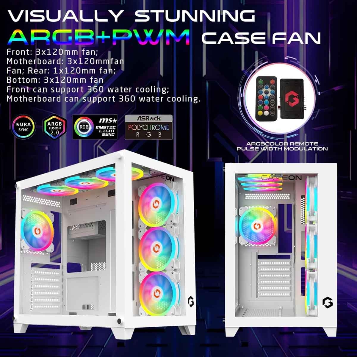 Game On White Emperor Arctic Series Mid Tower Gaming PC Case