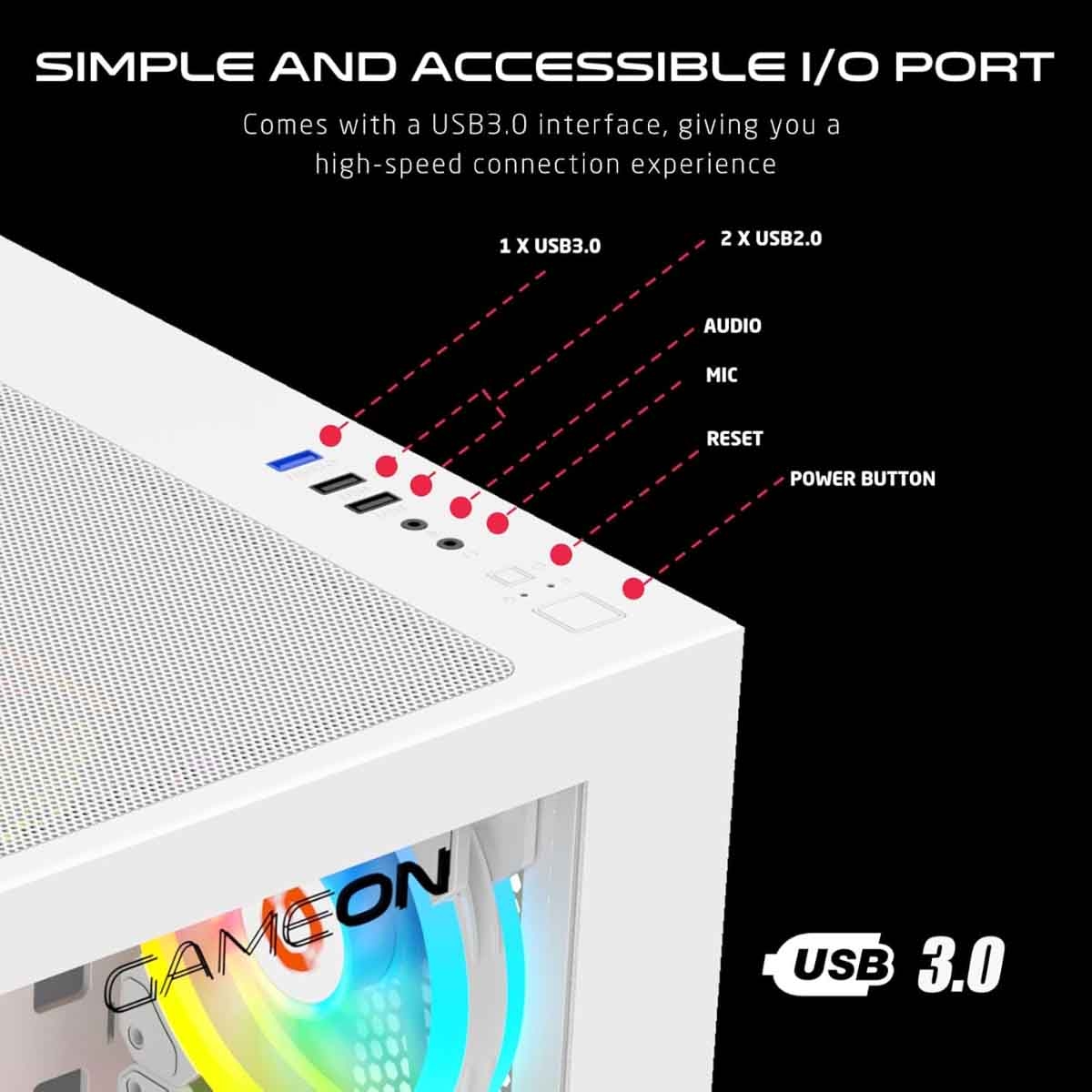 Game On White Emperor Arctic Series Mid Tower Gaming PC Case