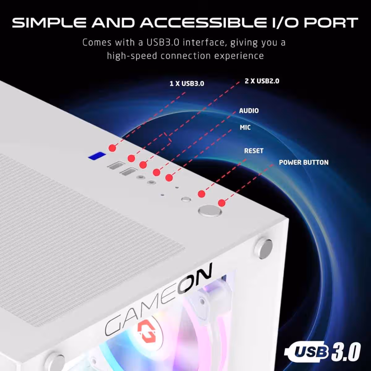 Game On Emperor Midnight II Series Mid Tower Gaming PC Case