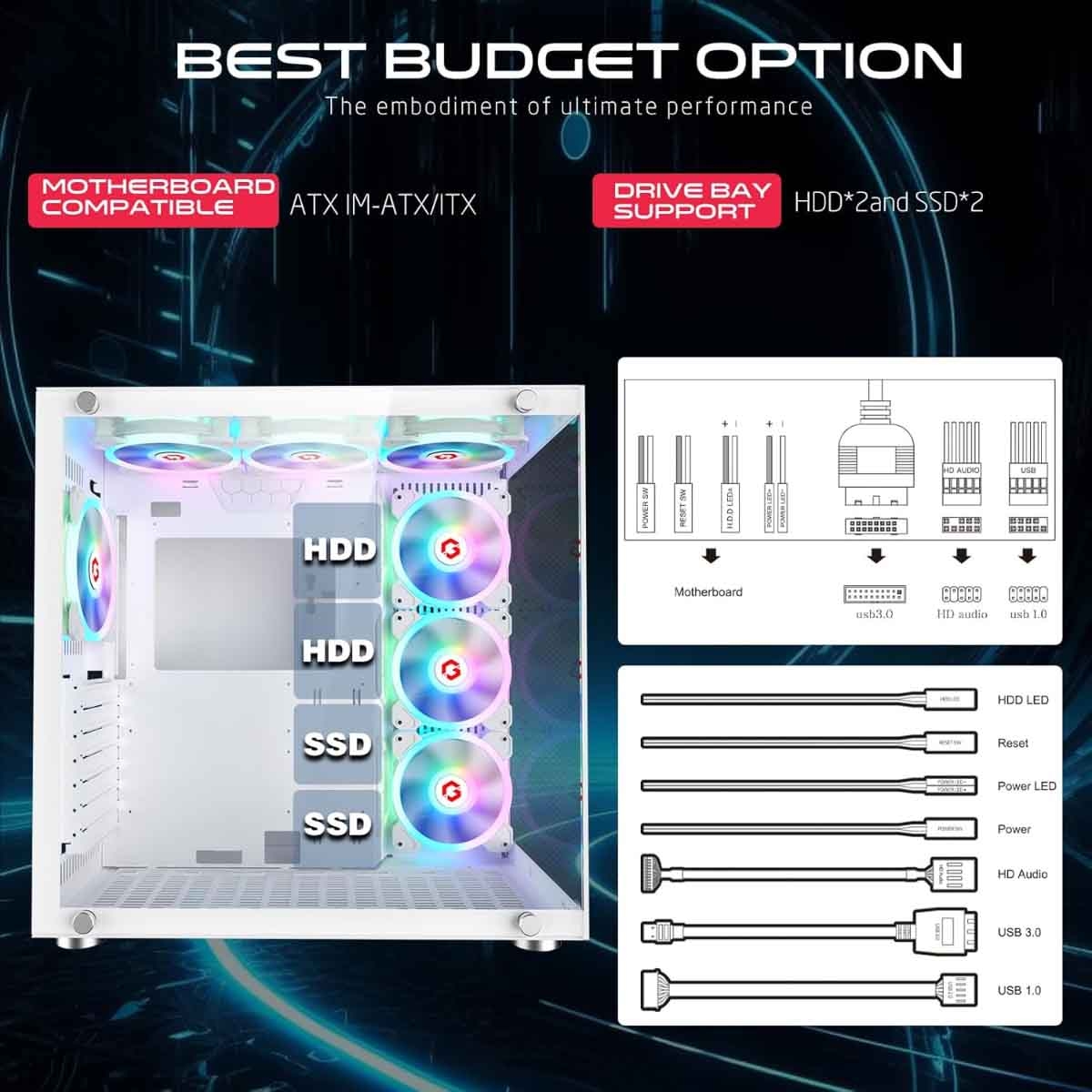 جيم أون كيس كمبيوتر متوسط الحجم للألعاب من سلسلة Emperor Midnight II باللون الأسود