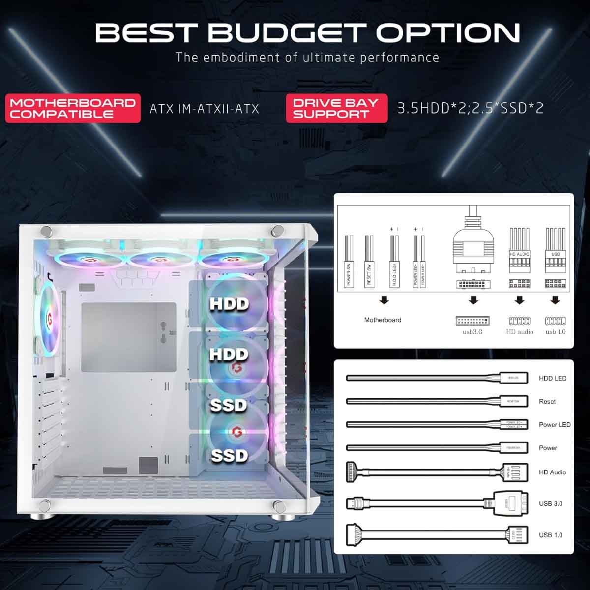 جيم أون كيس كمبيوتر متوسط الحجم للألعاب من سلسلة Emperor Midnight III باللون الأسود