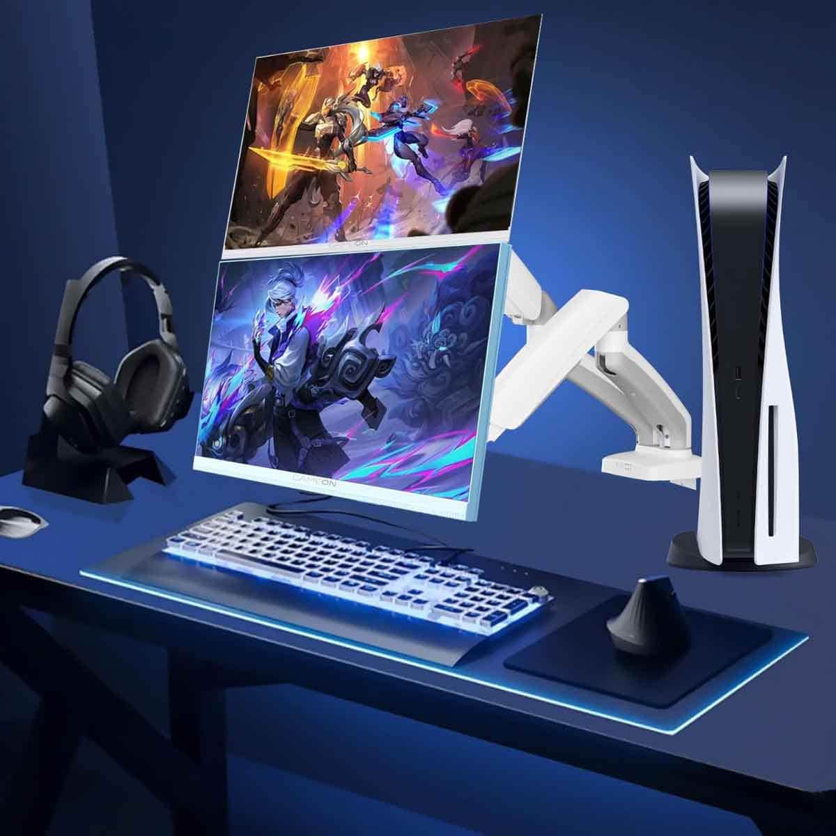 Game On White GO-5450 Dual Monitor Arm Stand