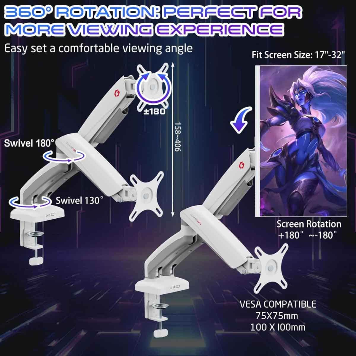 Game On White GO-5450 Dual Monitor Arm Stand