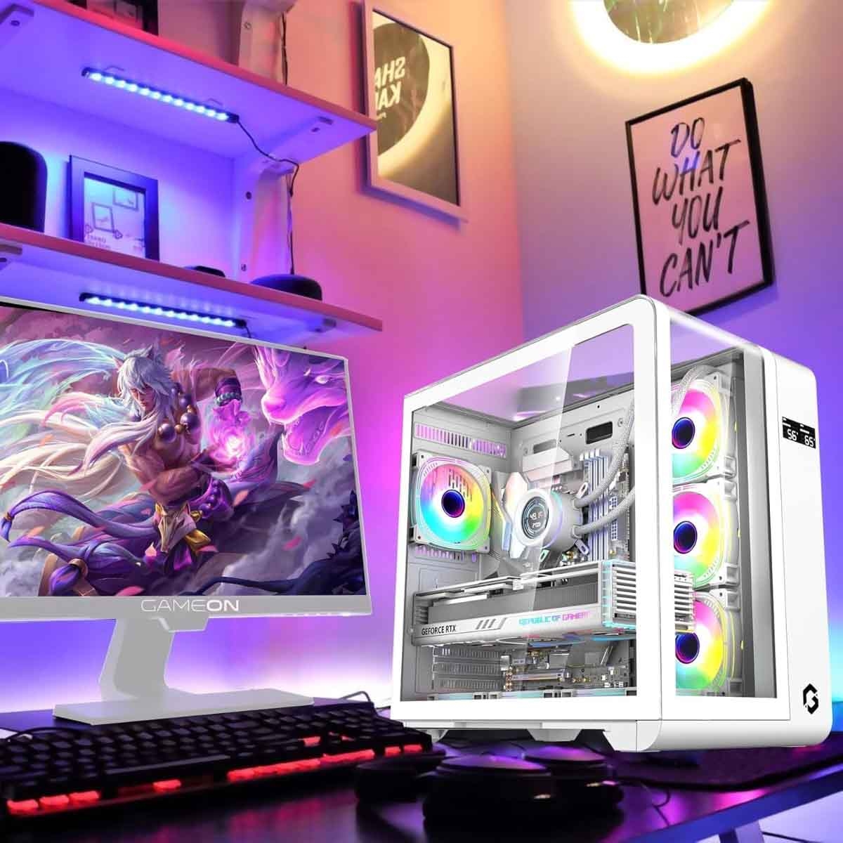 Game On White Infinity Artic Series ARGB Mid Tower Gaming PC Case