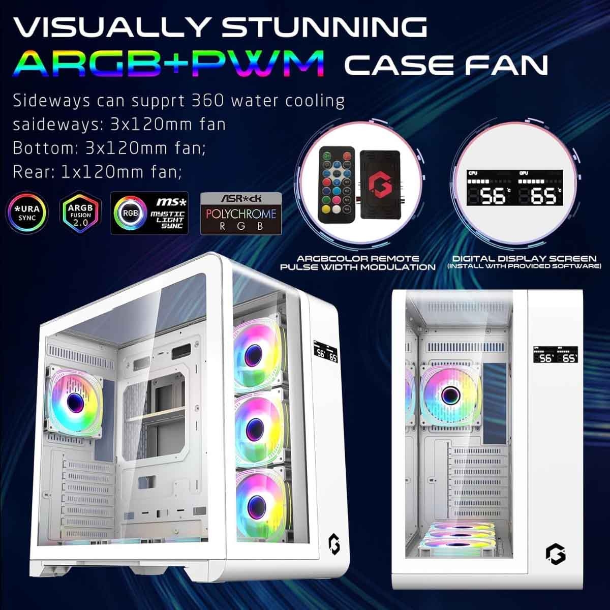 Game On White Infinity Artic Series ARGB Mid Tower Gaming PC Case