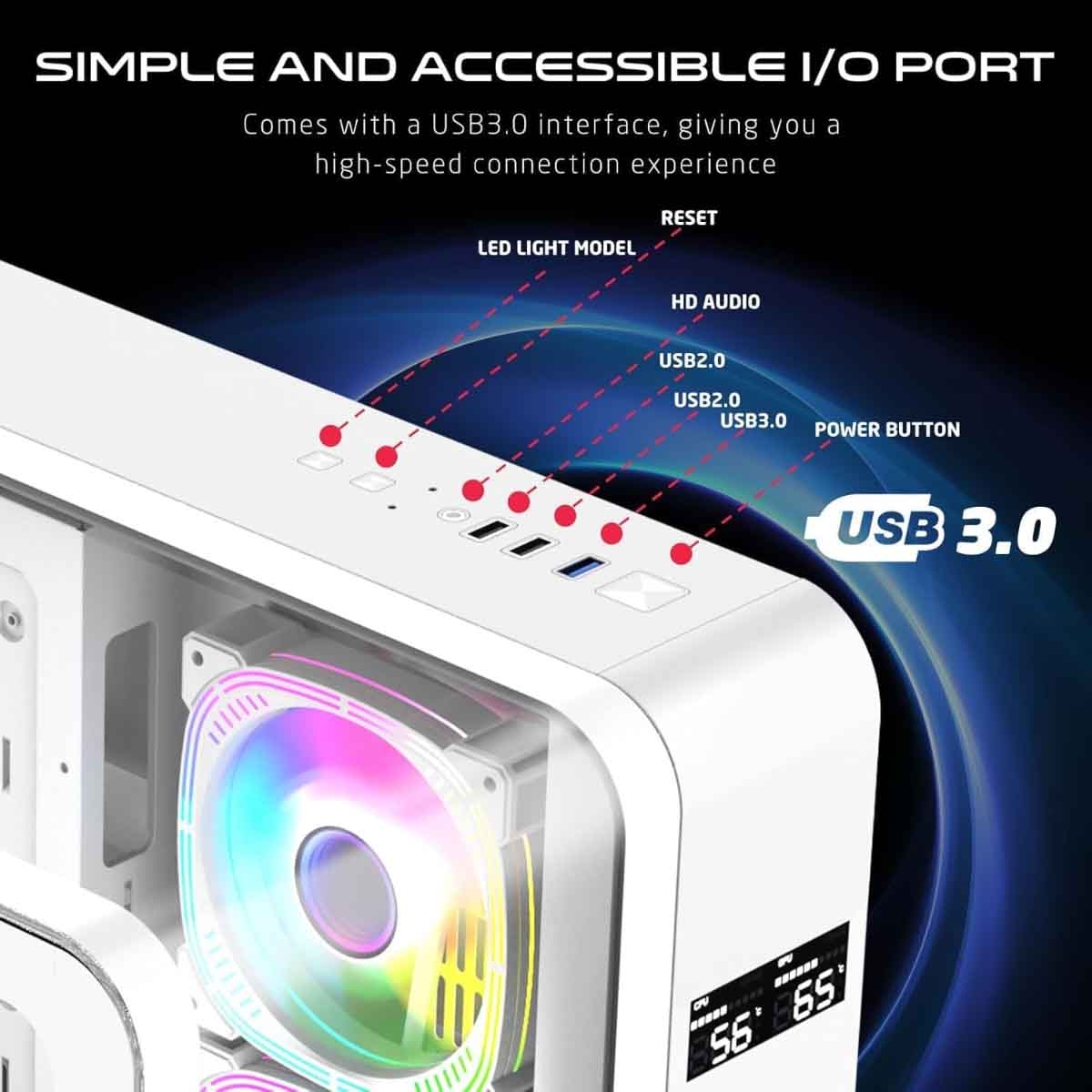 Game On White Infinity Artic Series ARGB Mid Tower Gaming PC Case