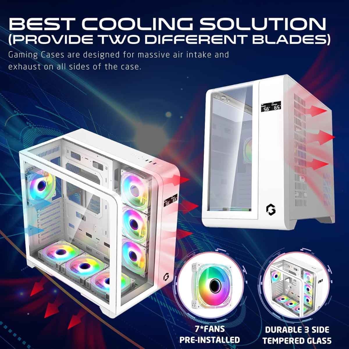 Game On White Infinity Artic Series ARGB Mid Tower Gaming PC Case