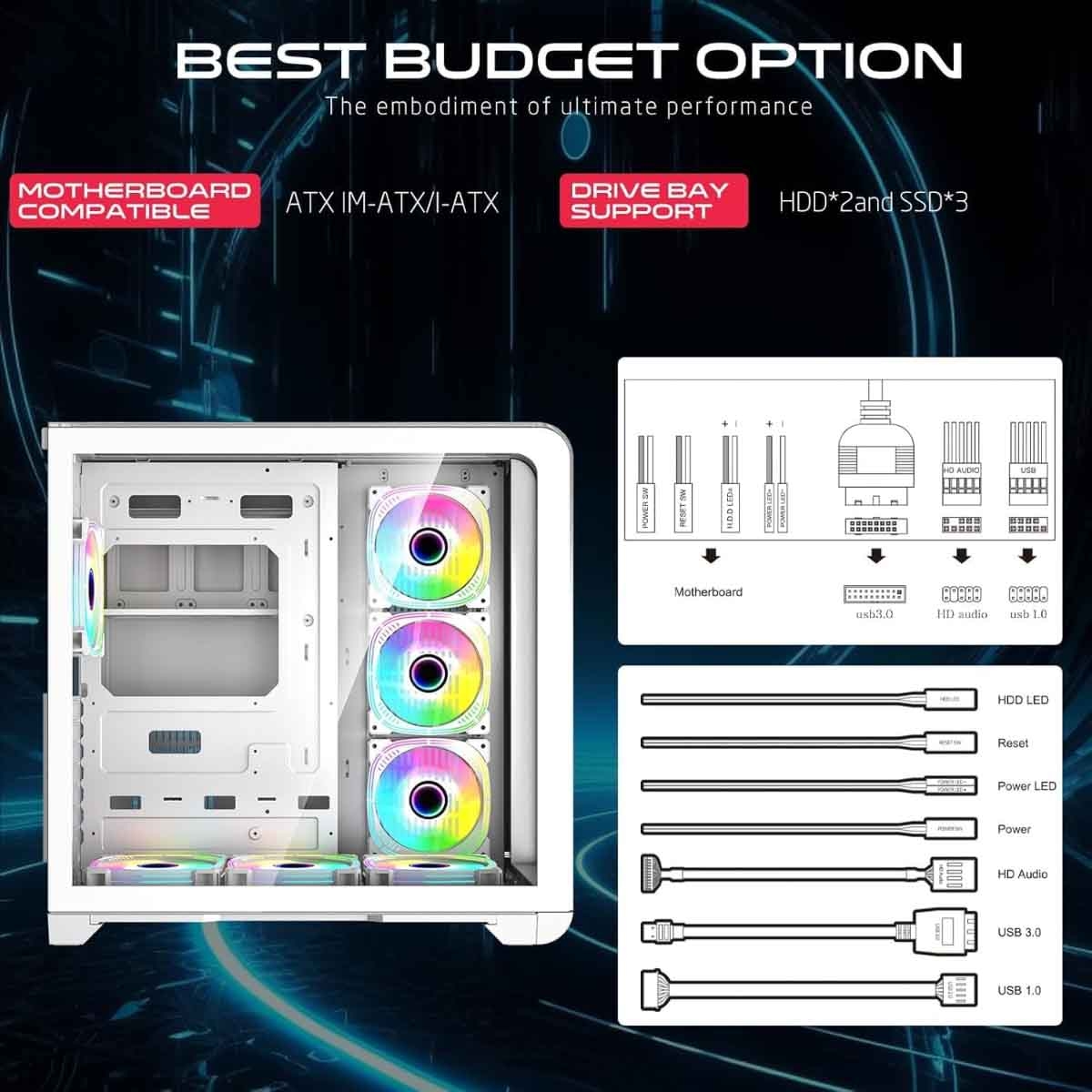 Game On White Infinity Artic Series ARGB Mid Tower Gaming PC Case