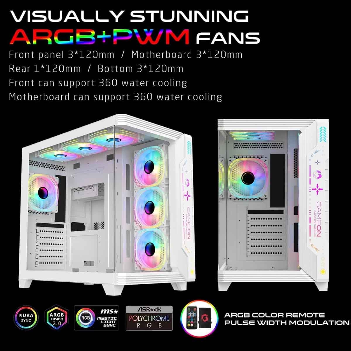 Game On White Pulse Artic Series ARGB Mid Tower Gaming PC Case