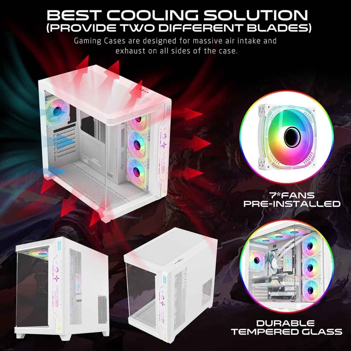 Game On White Pulse Artic Series ARGB Mid Tower Gaming PC Case