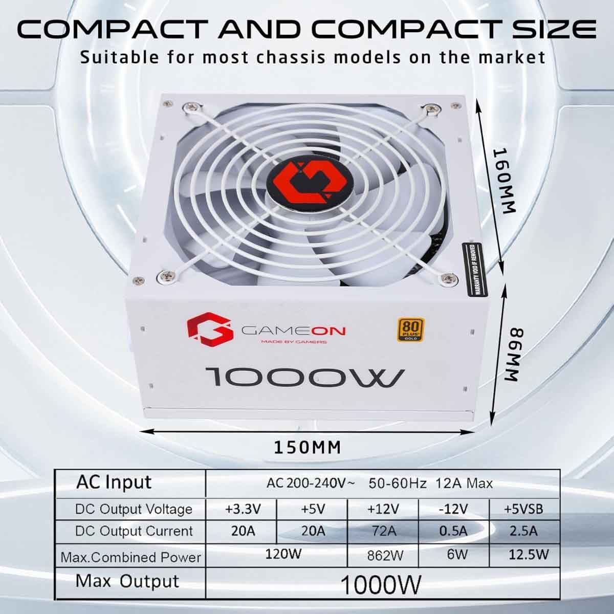 جيم أون مزود طاقة للألعاب SPY2 بقدرة 1000 واط بمعيار 80 Plus Gold باللون الأسود