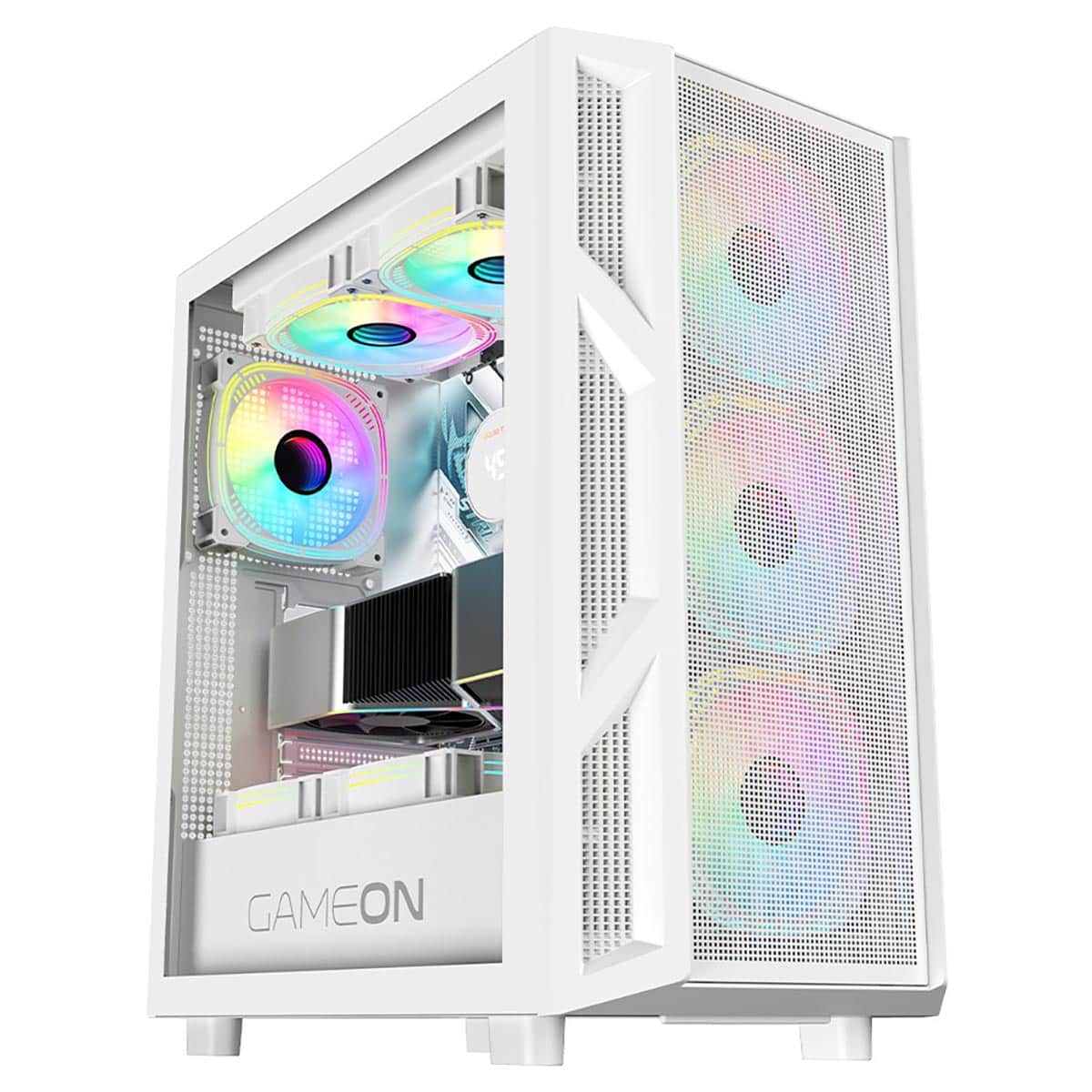 Game On White Trident IV-A Powerforge Series 750W PSU Mid Tower Gaming PC Case