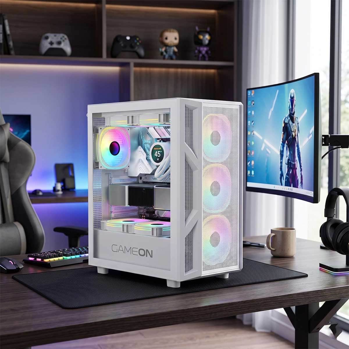 Game On White Trident IV-A Powerforge Series 750W PSU Mid Tower Gaming PC Case
