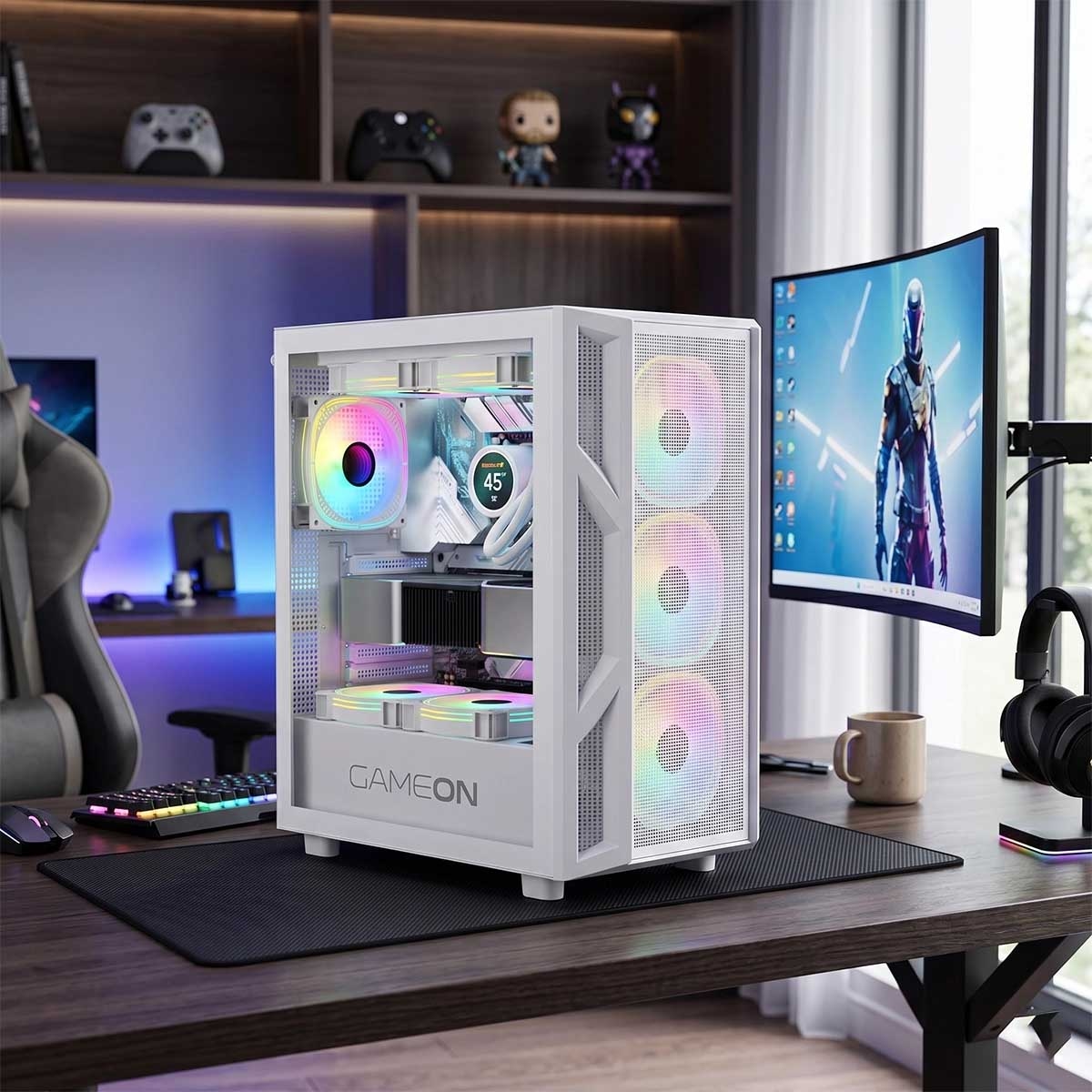Game On White Trident IV-A Powerforge Series 750W PSU Mid Tower Gaming PC Case
