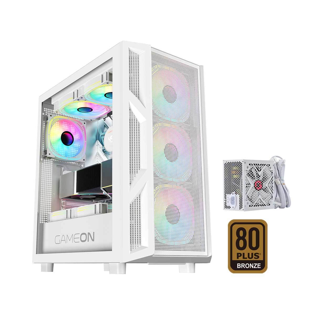 Game On White Trident IV-A Powerforge Series 750W PSU Mid Tower Gaming PC Case