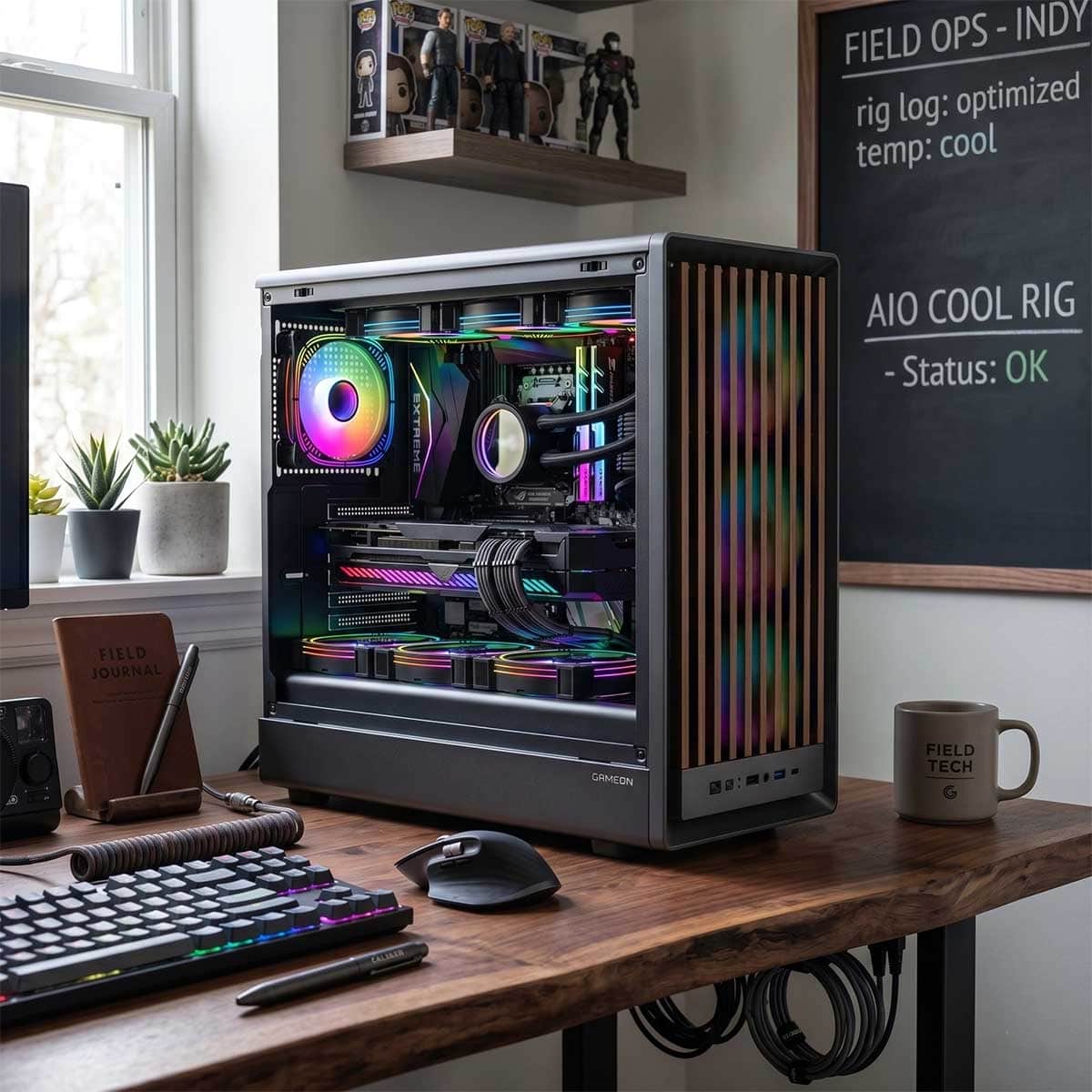 Game On Wood/Black Timber Midnight I Series ARGB Mid Tower Gaming PC Case
