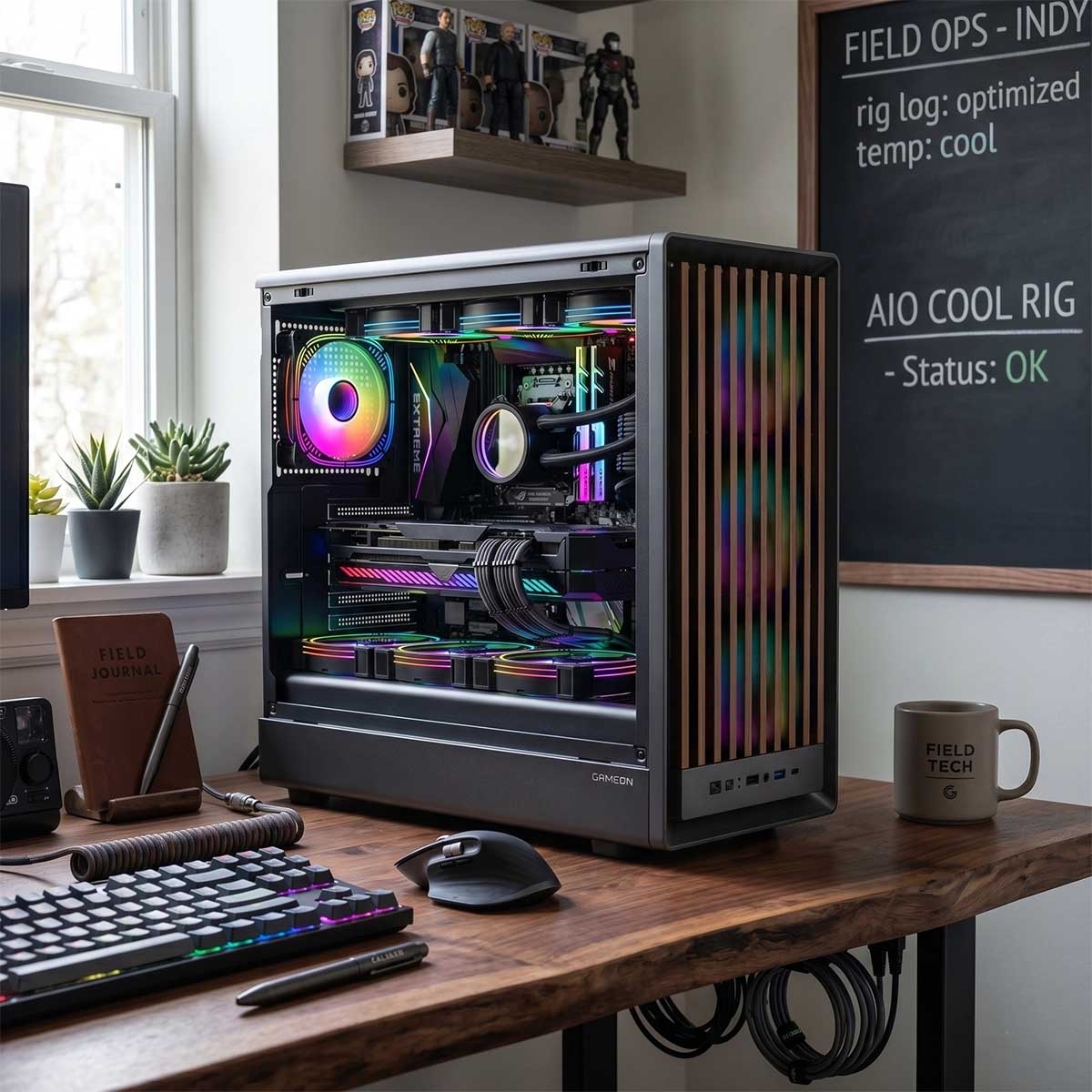 Game On Wood/Black Timber Midnight I Series ARGB Mid Tower Gaming PC Case