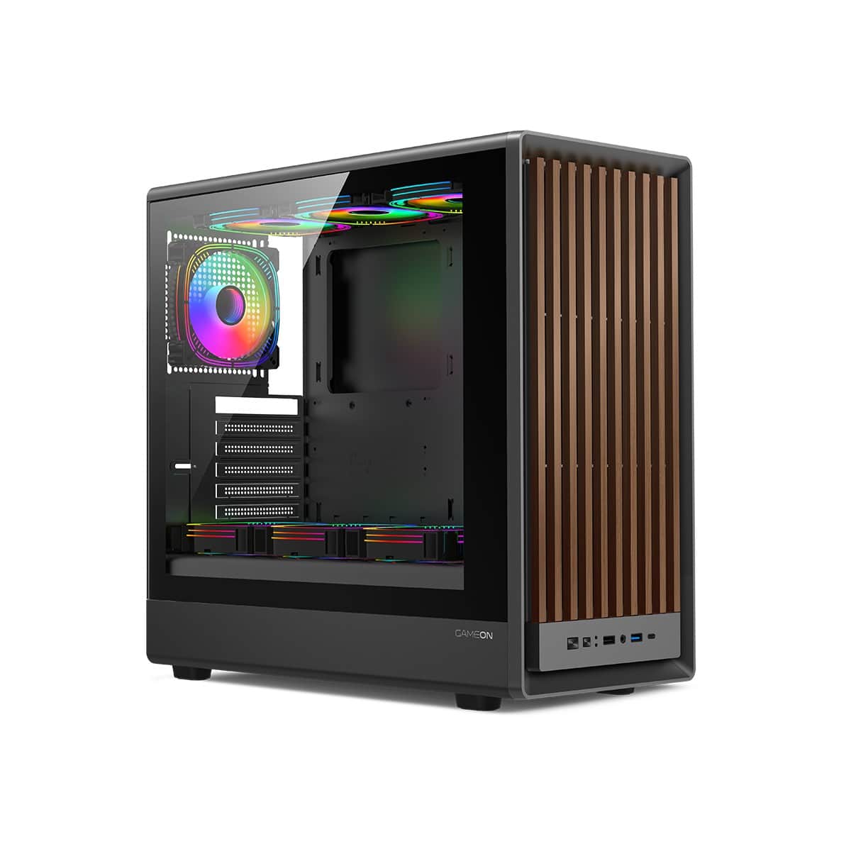 Game On Wood/Black Timber Midnight I Series ARGB Mid Tower Gaming PC Case