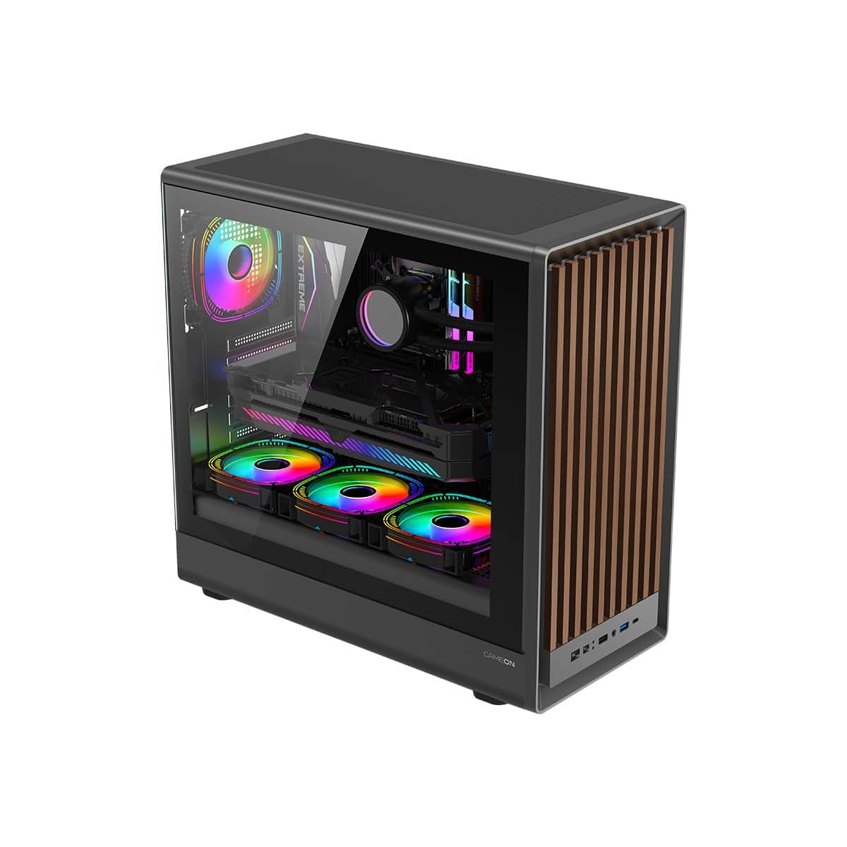 Game On Wood/Black Timber Midnight I Series ARGB Mid Tower Gaming PC Case