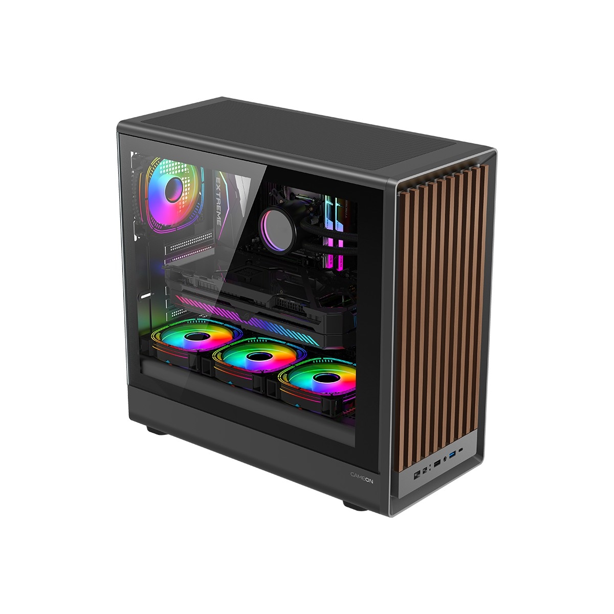 Game On Wood/Black Timber Midnight I Series ARGB Mid Tower Gaming PC Case