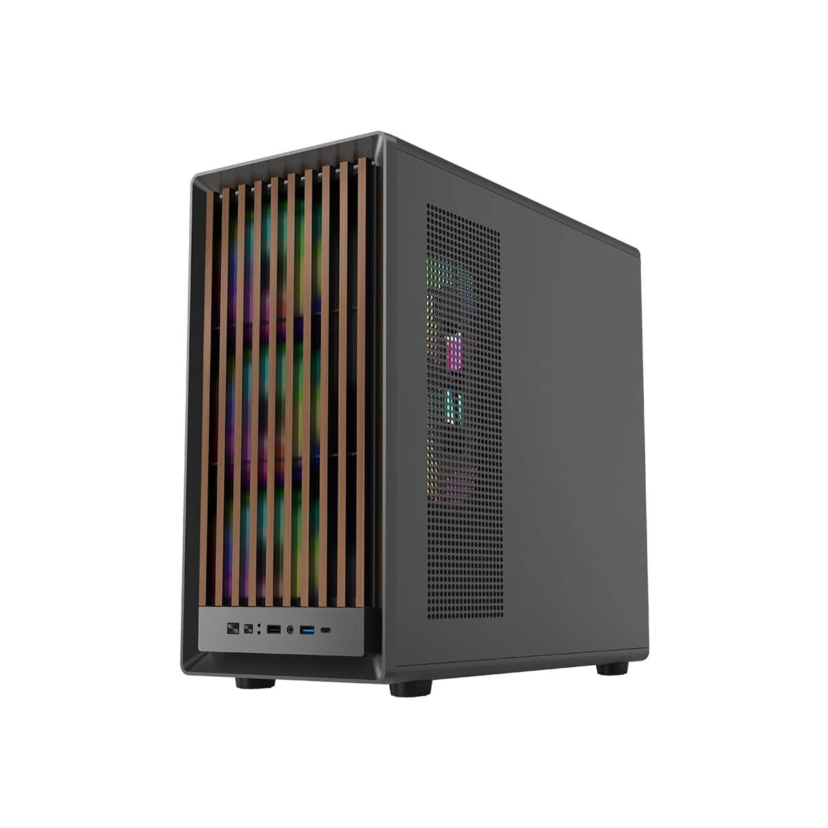 Game On Wood/Black Timber Midnight I Series ARGB Mid Tower Gaming PC Case