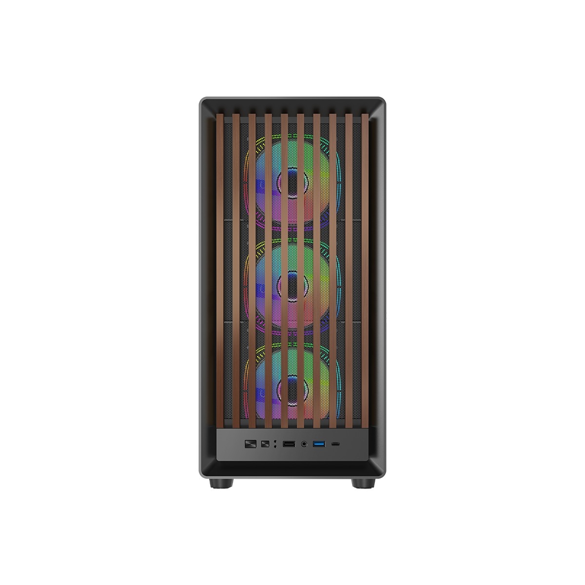 Game On Wood/Black Timber Midnight I Series ARGB Mid Tower Gaming PC Case