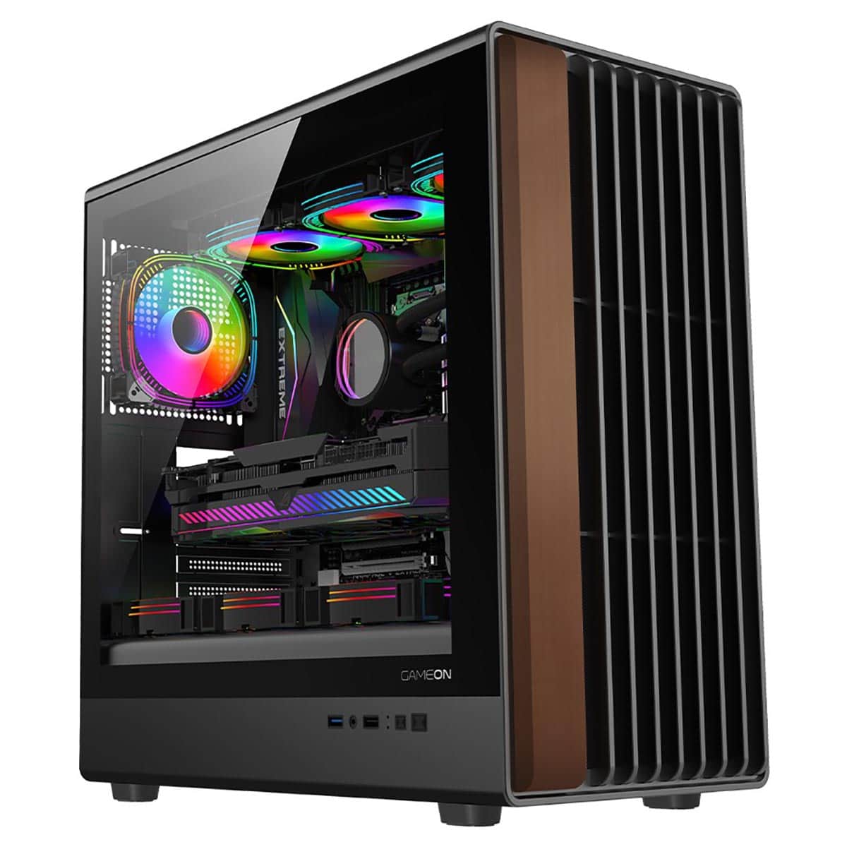 Game On Wood/Black Timber Midnight Series ARGB PWM Mid Tower Gaming PC Case