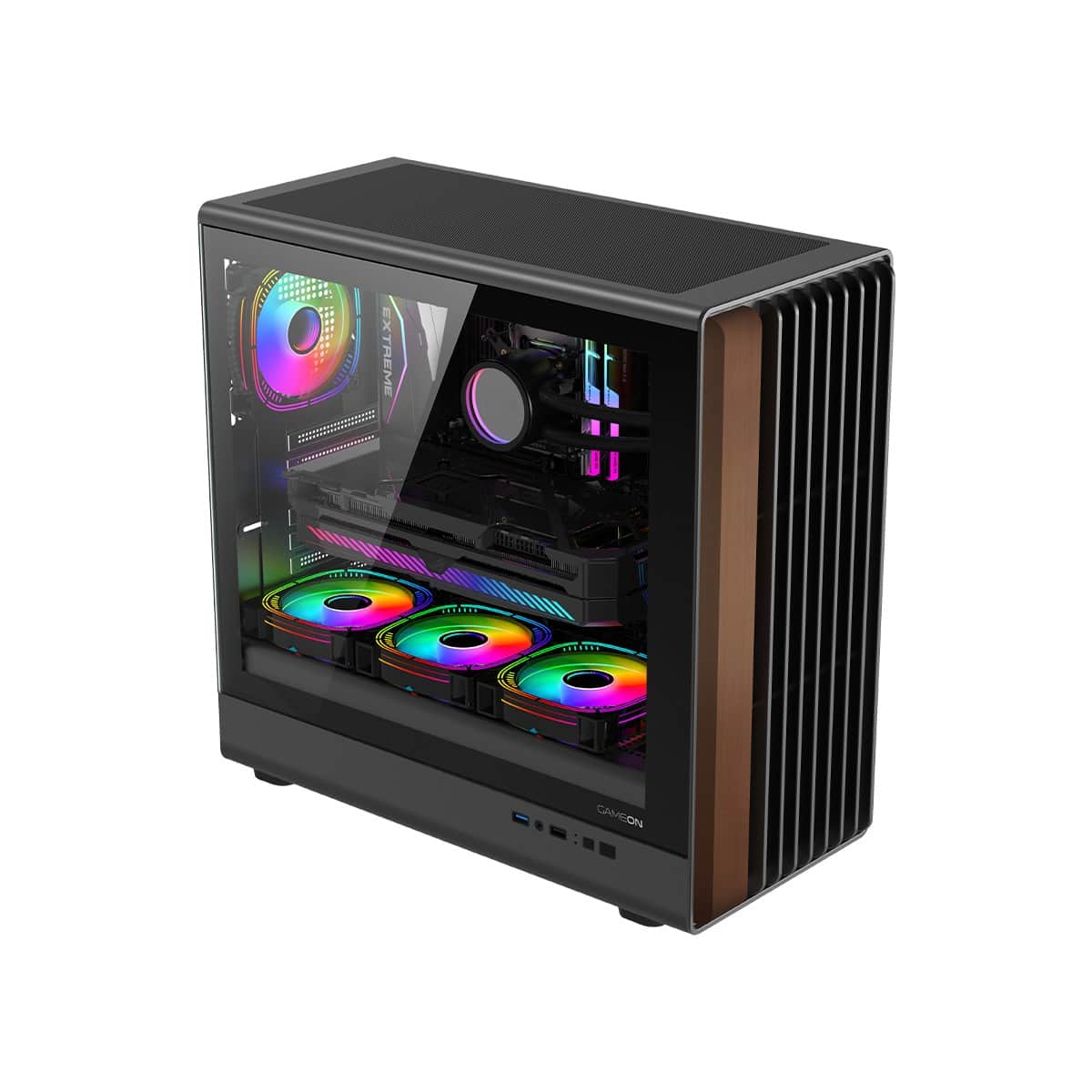 Game On Wood/Black Timber Midnight Series ARGB PWM Mid Tower Gaming PC Case