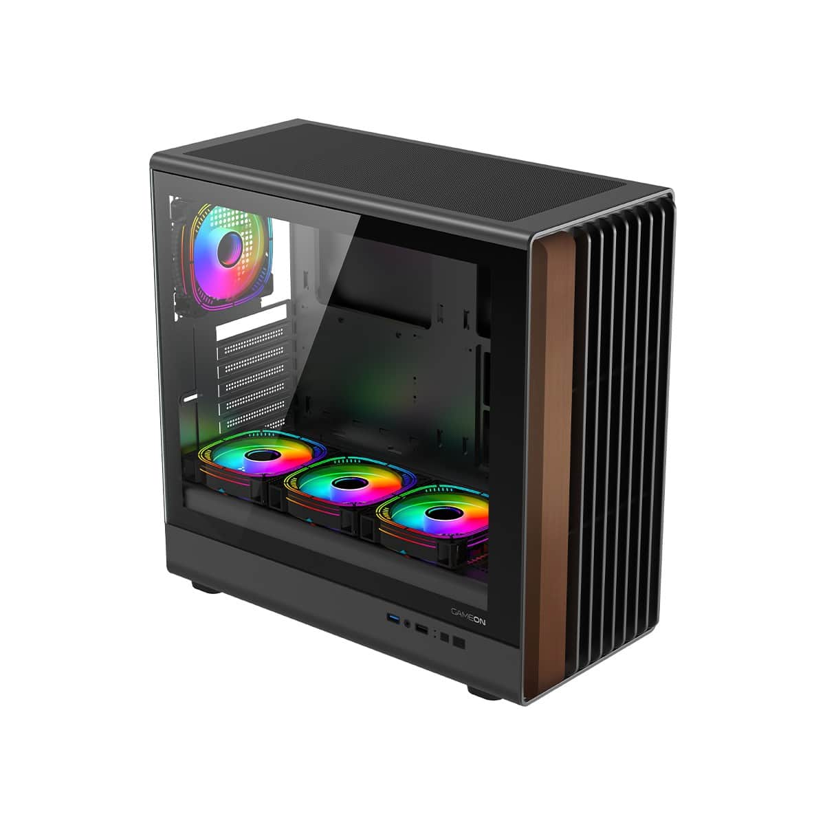Game On Wood/Black Timber Midnight Series ARGB PWM Mid Tower Gaming PC Case
