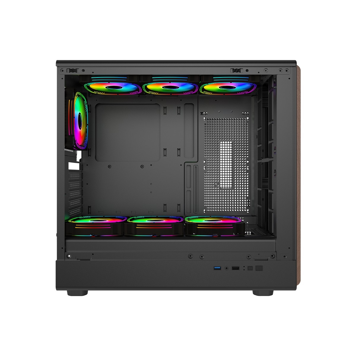 Game On Wood/Black Timber Midnight Series ARGB PWM Mid Tower Gaming PC Case