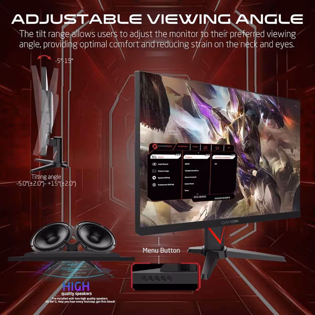 جيم أون شاشة ألعاب FHD بحجم 24" 165Hz IPS سوداء موديل GOE24FHD165