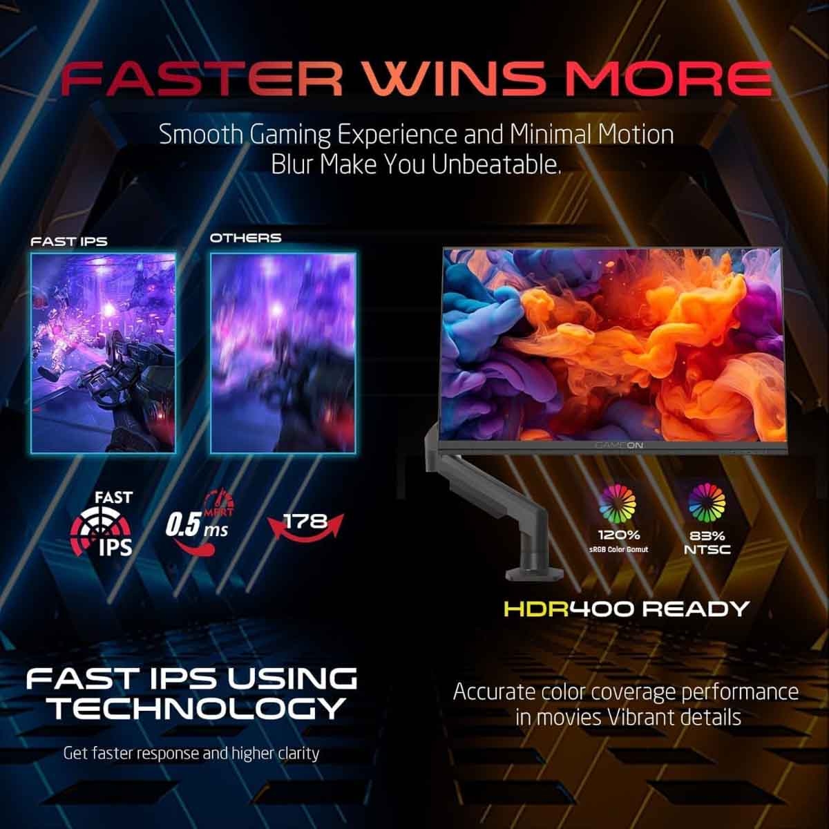 جيم أون شاشة ألعاب FHD بحجم 27" 190Hz Fast IPS سلسلة Midnight Pro X سوداء موديل GOM27FHD190IPSX