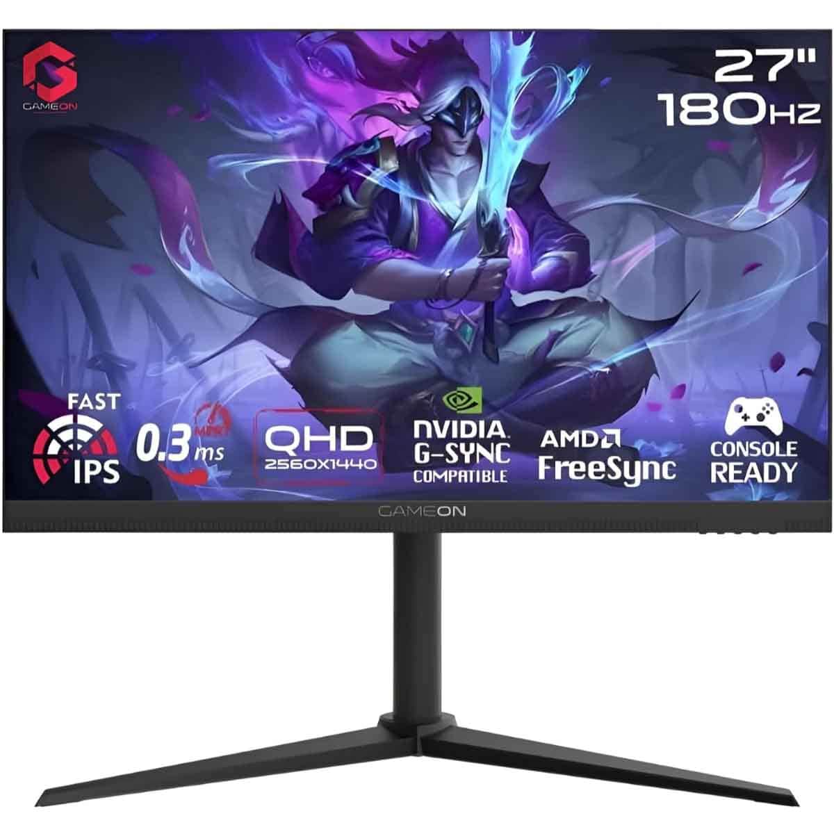جيم أون شاشة ألعاب QHD بحجم 27" 180Hz Fast IPS سلسلة Midnight Pro سوداء موديل GOM27QHD180IPS