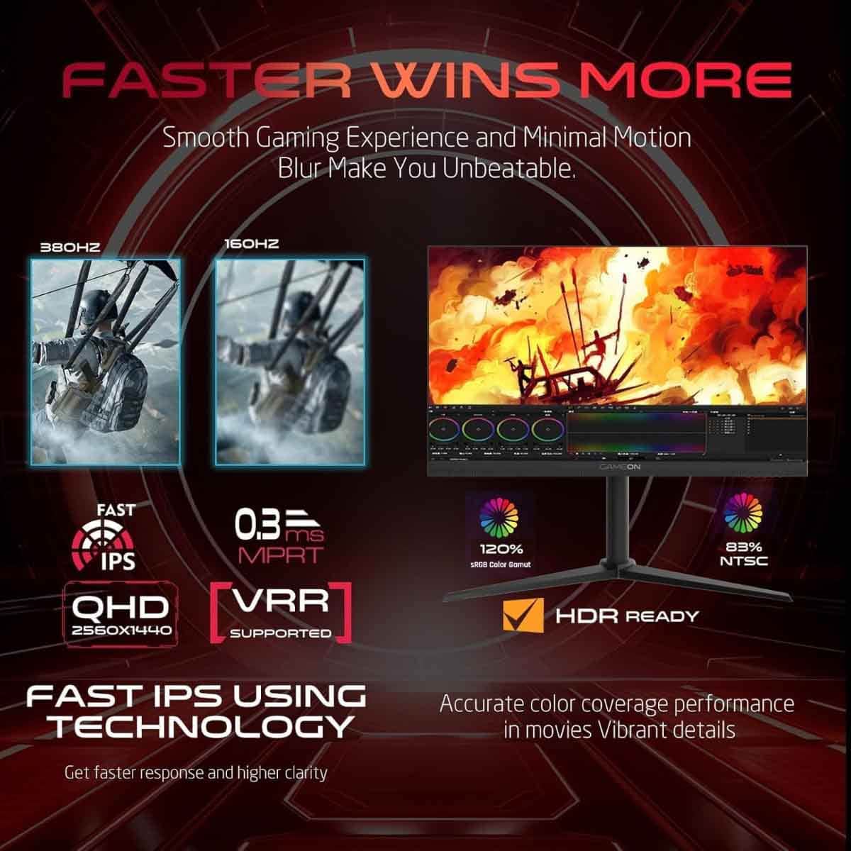 جيم أون شاشة ألعاب QHD بحجم 27" 180Hz Fast IPS سلسلة Midnight Pro سوداء موديل GOM27QHD180IPS