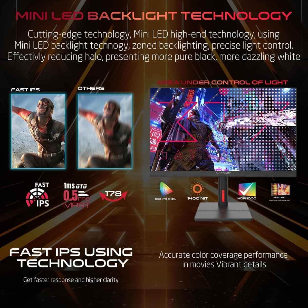جيم أون شاشة ألعاب QHD بحجم 27" Mini LED 180Hz سلسلة Midnight Signature سوداء موديل GOML27QHD180IPS