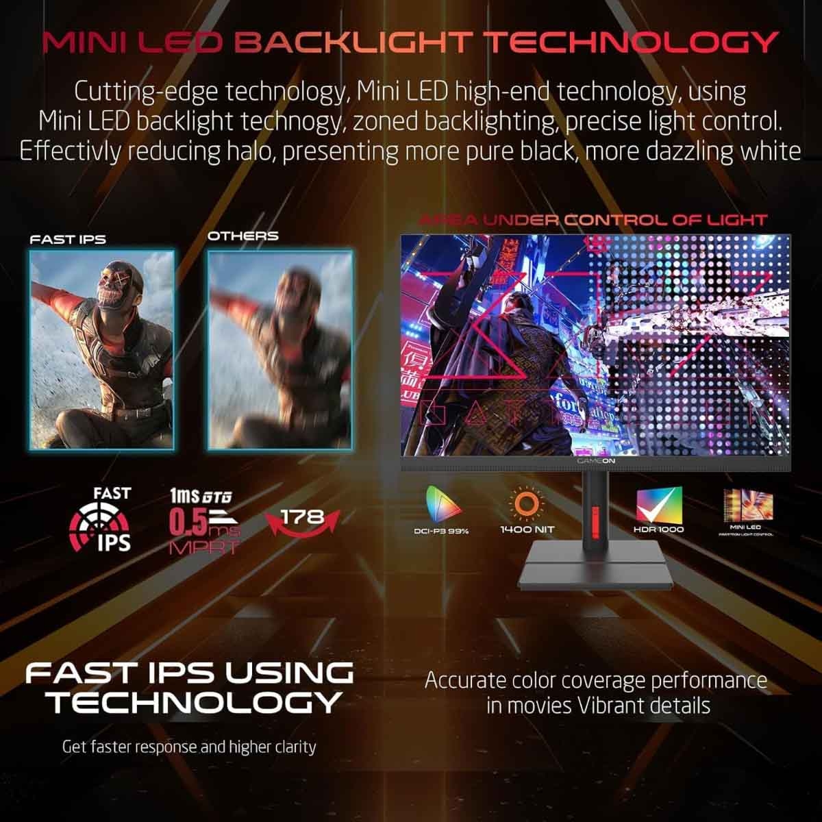 جيم أون شاشة ألعاب QHD بحجم 27" Mini LED 240Hz سلسلة Midnight Signature سوداء موديل GOML27QHD240IPS