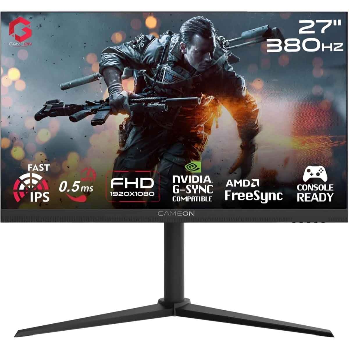 جيم أون شاشة ألعاب FHD بحجم 27" 380Hz Fast IPS سلسلة Midnight Pro سوداء موديل GOMP27FHD380IPS