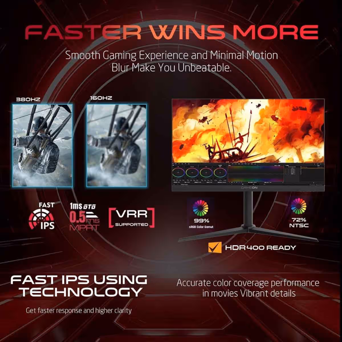 جيم أون شاشة ألعاب FHD بحجم 27" 380Hz Fast IPS سلسلة Midnight Pro سوداء موديل GOMP27FHD380IPS