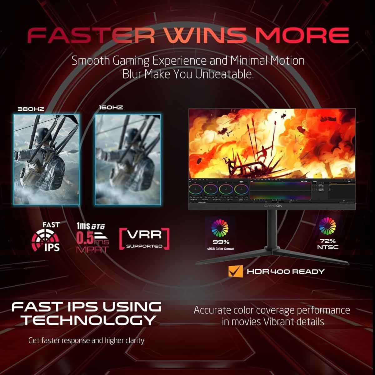 جيم أون شاشة ألعاب FHD بحجم 27" 380Hz Fast IPS سلسلة Midnight Pro سوداء موديل GOMP27FHD380IPS