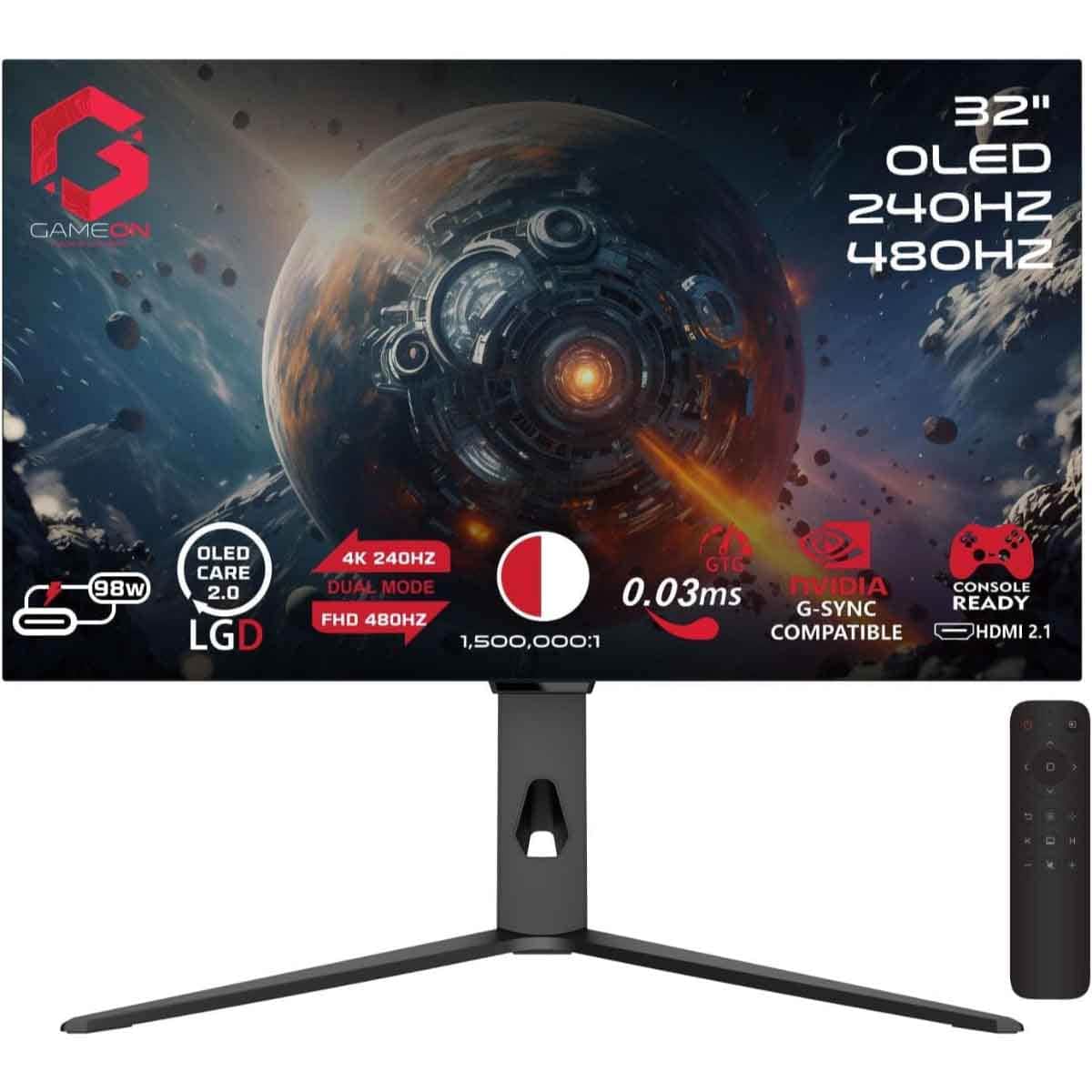 Game On Black 32" GO32OLED4K Signature X Series Dual Switch OLED 4K UHD 480Hz IPS Gaming Monitor