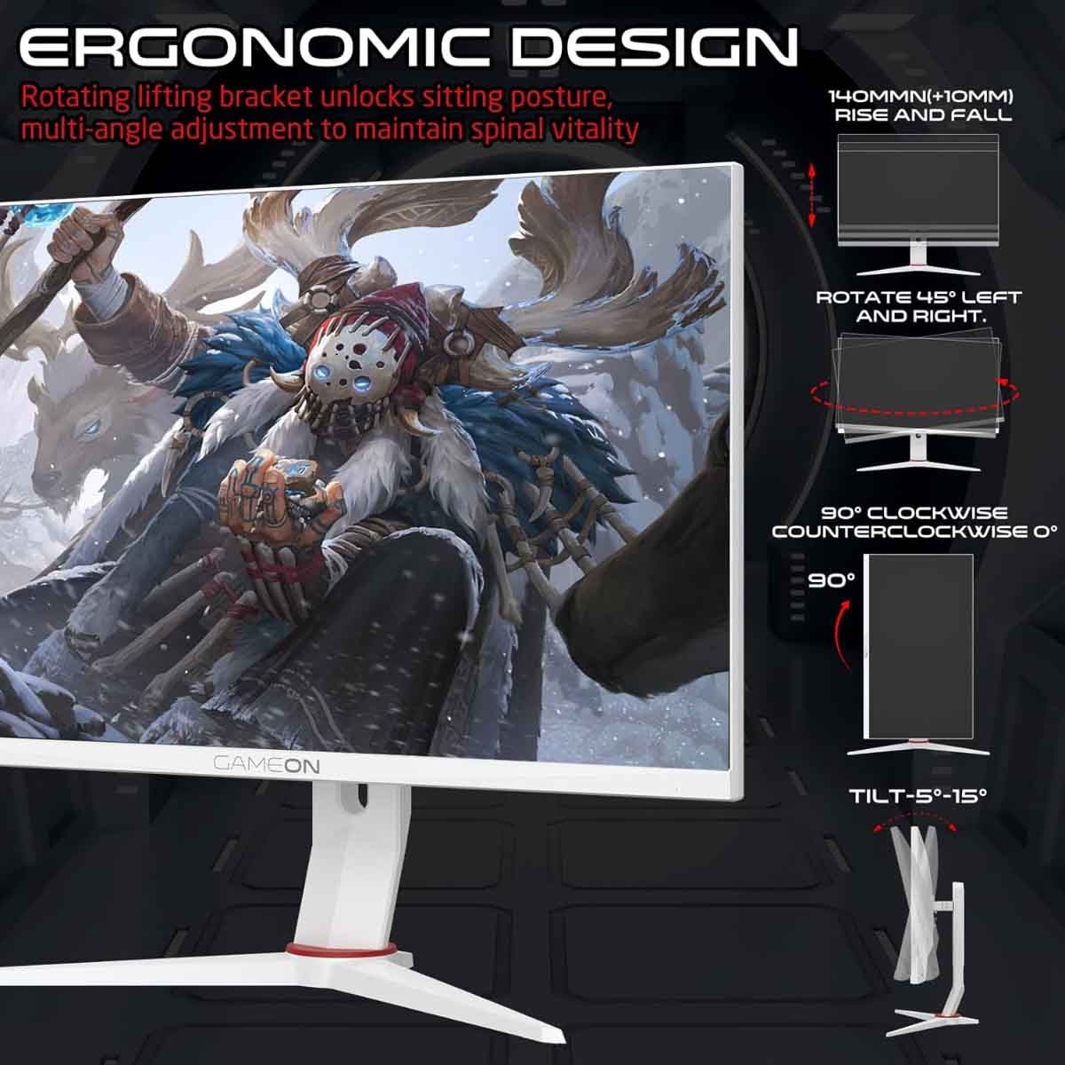 جيم أون شاشة ألعاب FHD بحجم 24" 180Hz Fast IPS سلسلة Arctic Pro بيضاء موديل GOA24FHD180IPS