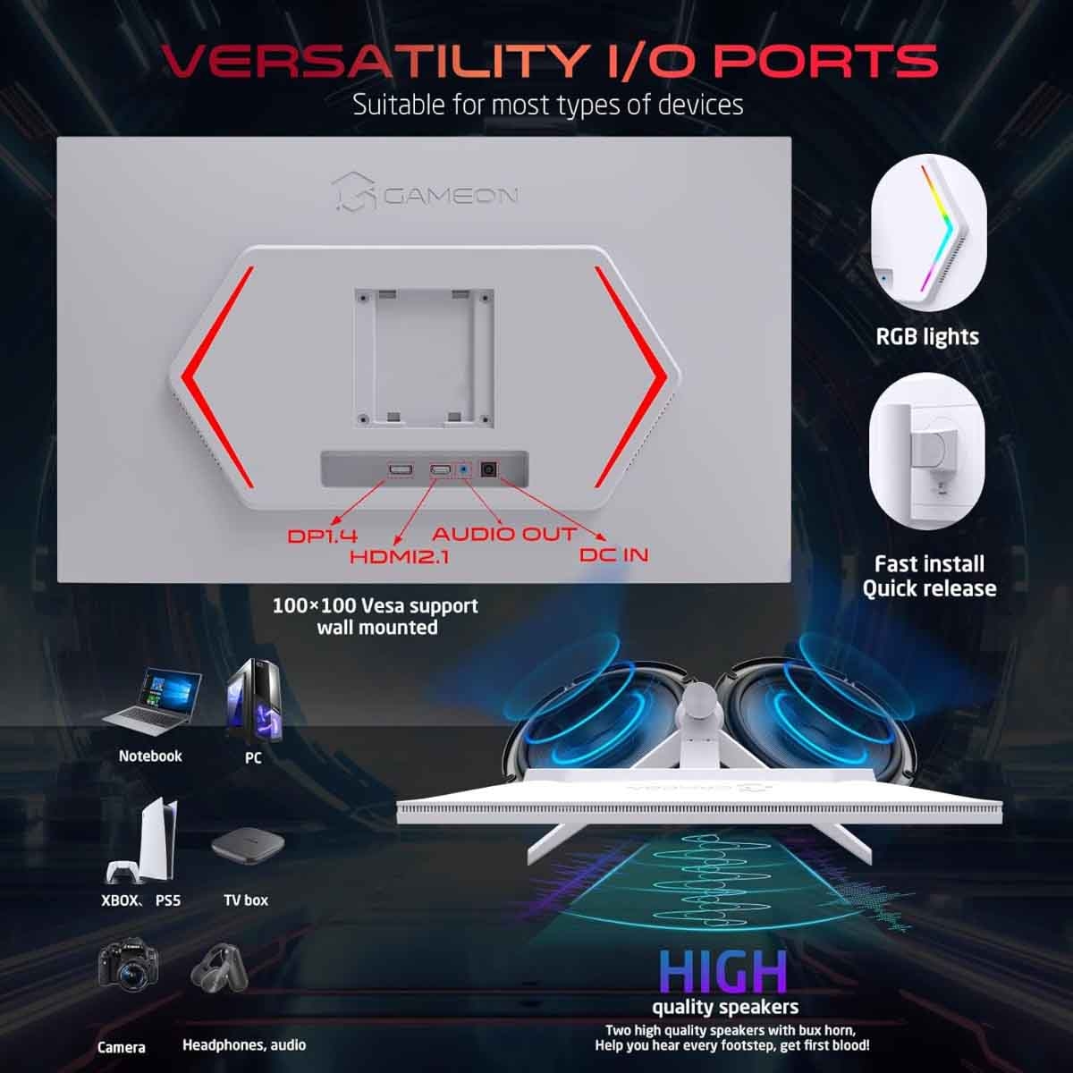 جيم أون شاشة ألعاب FHD بحجم 24" 190Hz Fast IPS سلسلة Arctic Pro بيضاء موديل GOA24FHD190IPS