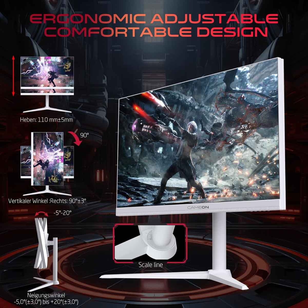 جيم أون شاشة ألعاب FHD بحجم 24" 190Hz Fast IPS سلسلة Arctic Pro بيضاء موديل GOA24FHD190IPS