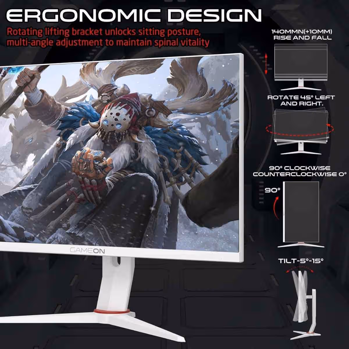 جيم أون شاشة ألعاب FHD بحجم 24" 360Hz Fast IPS سلسلة Arctic Pro بيضاء موديل GOA24FHD360IPS