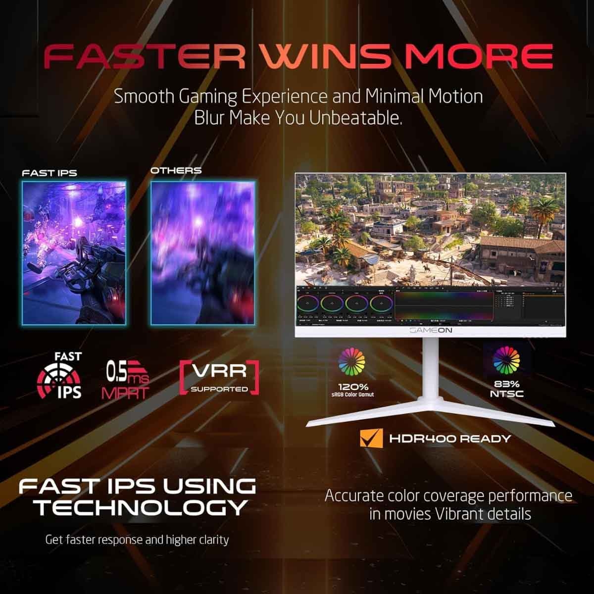 جيم أون شاشة ألعاب FHD بحجم 24" 380Hz Fast IPS سلسلة Arctic Pro بيضاء موديل GOAP24FHD380IPS