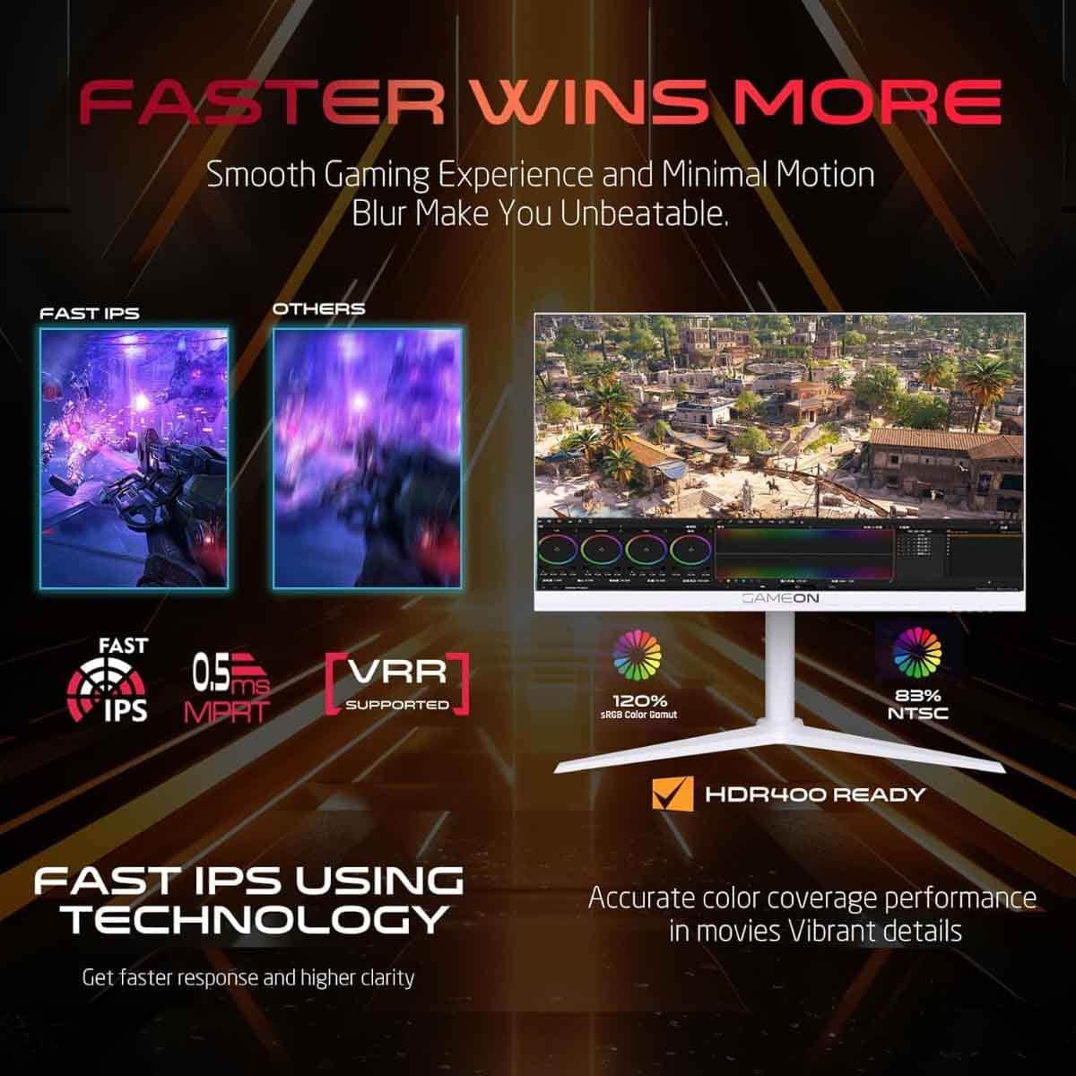 جيم أون شاشة ألعاب QHD بحجم 27" 180Hz Fast IPS سلسلة Arctic Pro بيضاء موديل GOA27QHD180IPS
