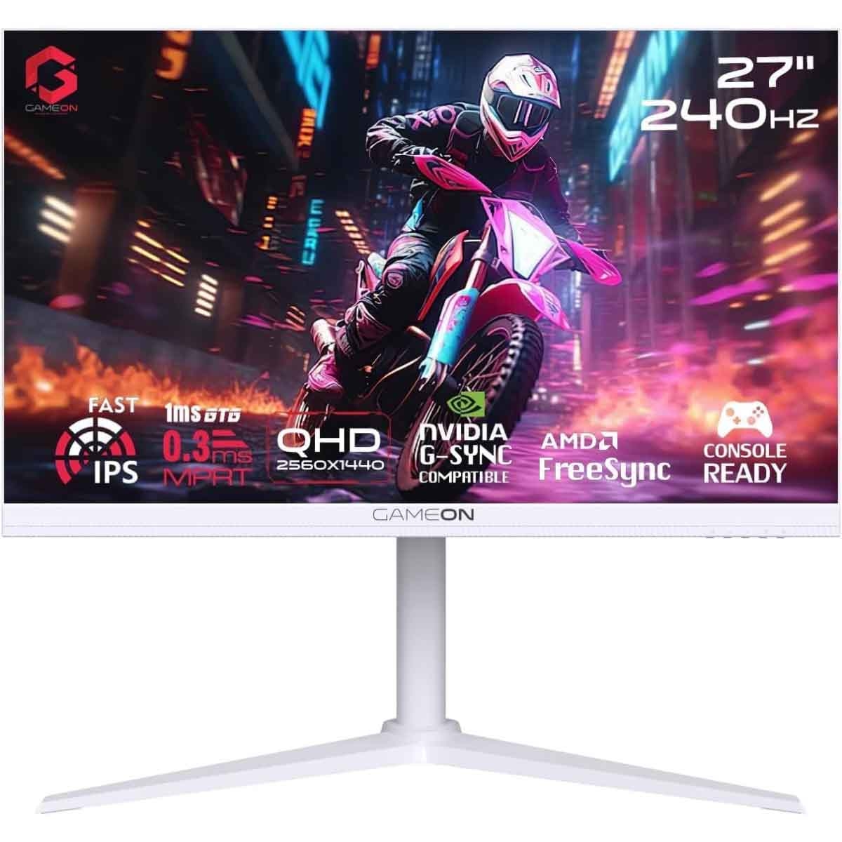 جيم أون شاشة ألعاب QHD بحجم 27" 240Hz Fast IPS سلسلة Arctic Pro بيضاء موديل GOA27QHD240IPS